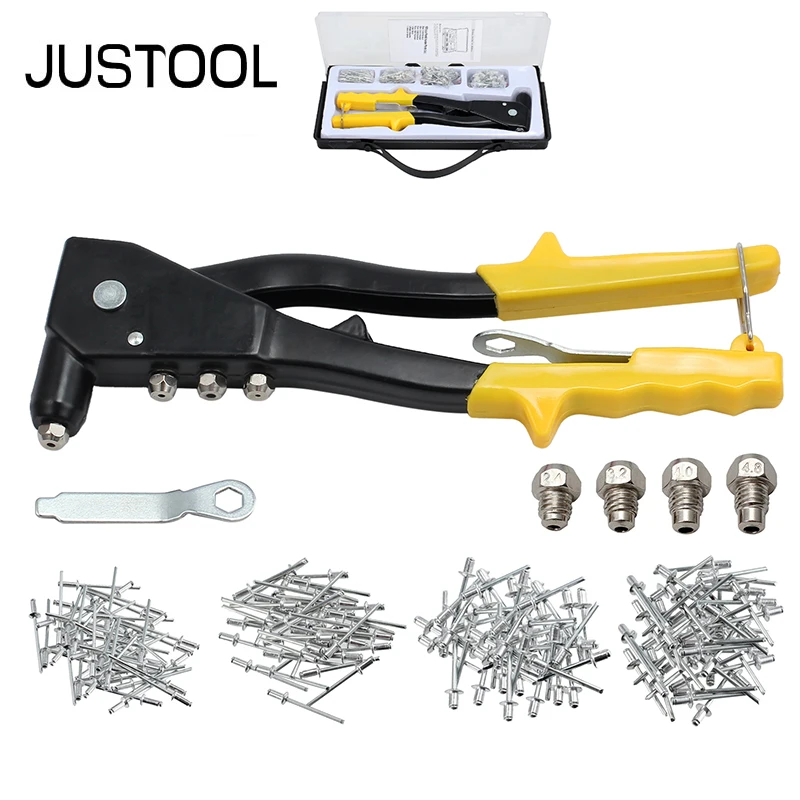Set di rivettatrici per impieghi gravosi JUSTOOL con 200 rivetti manuali Pop it rivetti in metallo strumenti per pistola e persiane Remaches rivetti Set di Kit assortimento