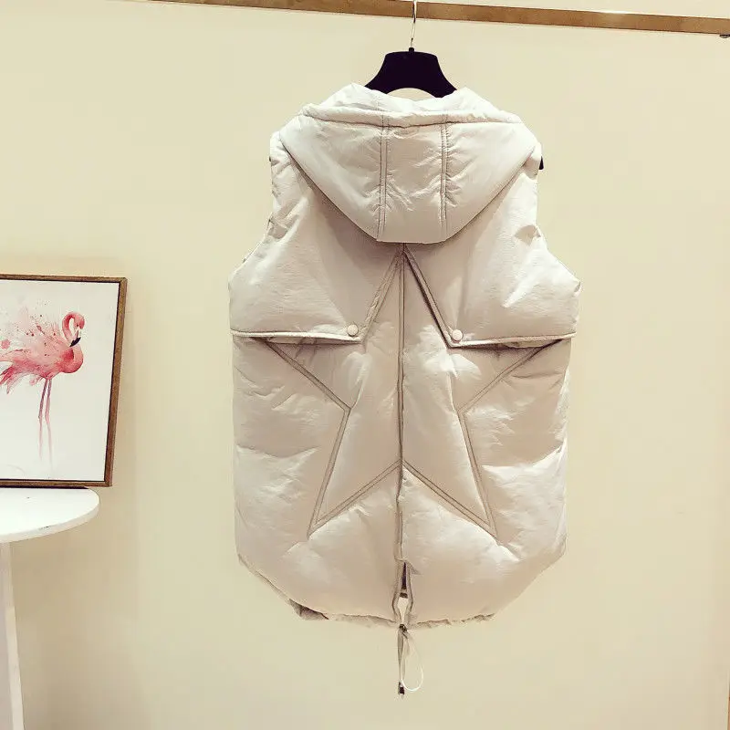 Women's down cotton vest mid-length 2024 autumn and winter plus size loose fashion thick hooded women brand down jackets
