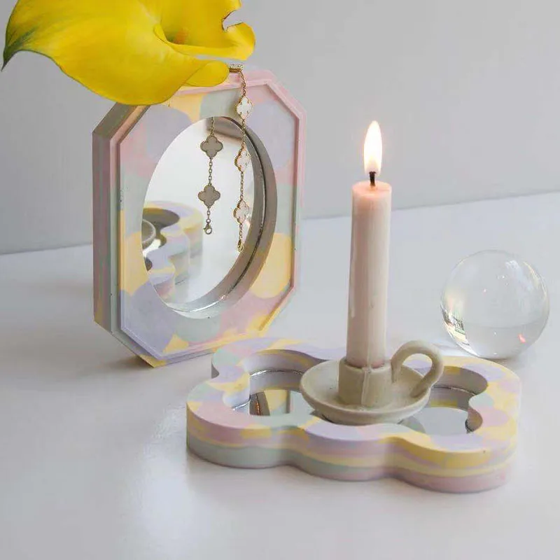 Make-Up Mirror зеркало Nordic INS Style Household Decoration Girl Heart Marbling High Grade Grey Geometric Objective Lens Tray