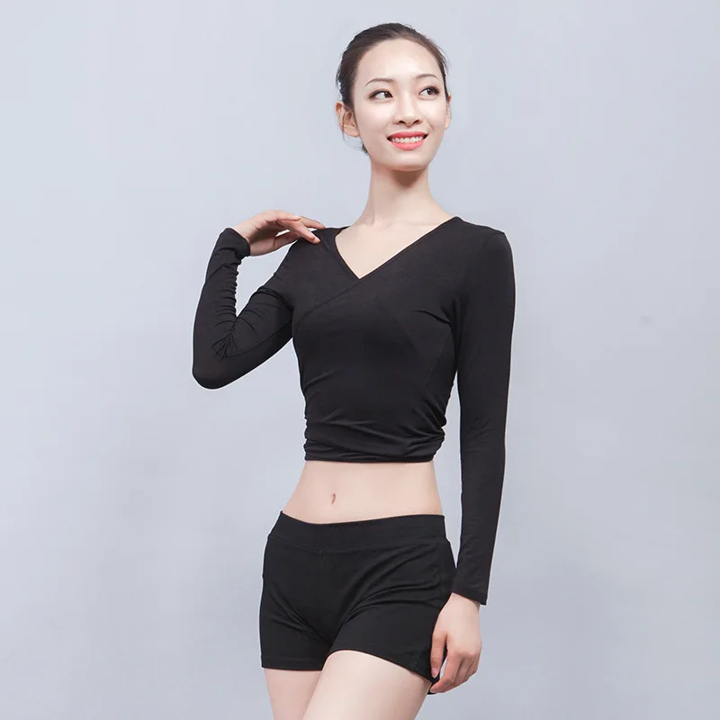 Girls Ballet Clothes Dance Wear Ballet adult Wrap Classic modal Ballet Costume Long Sleeve Wrap Top with Adjustable Tie Closure