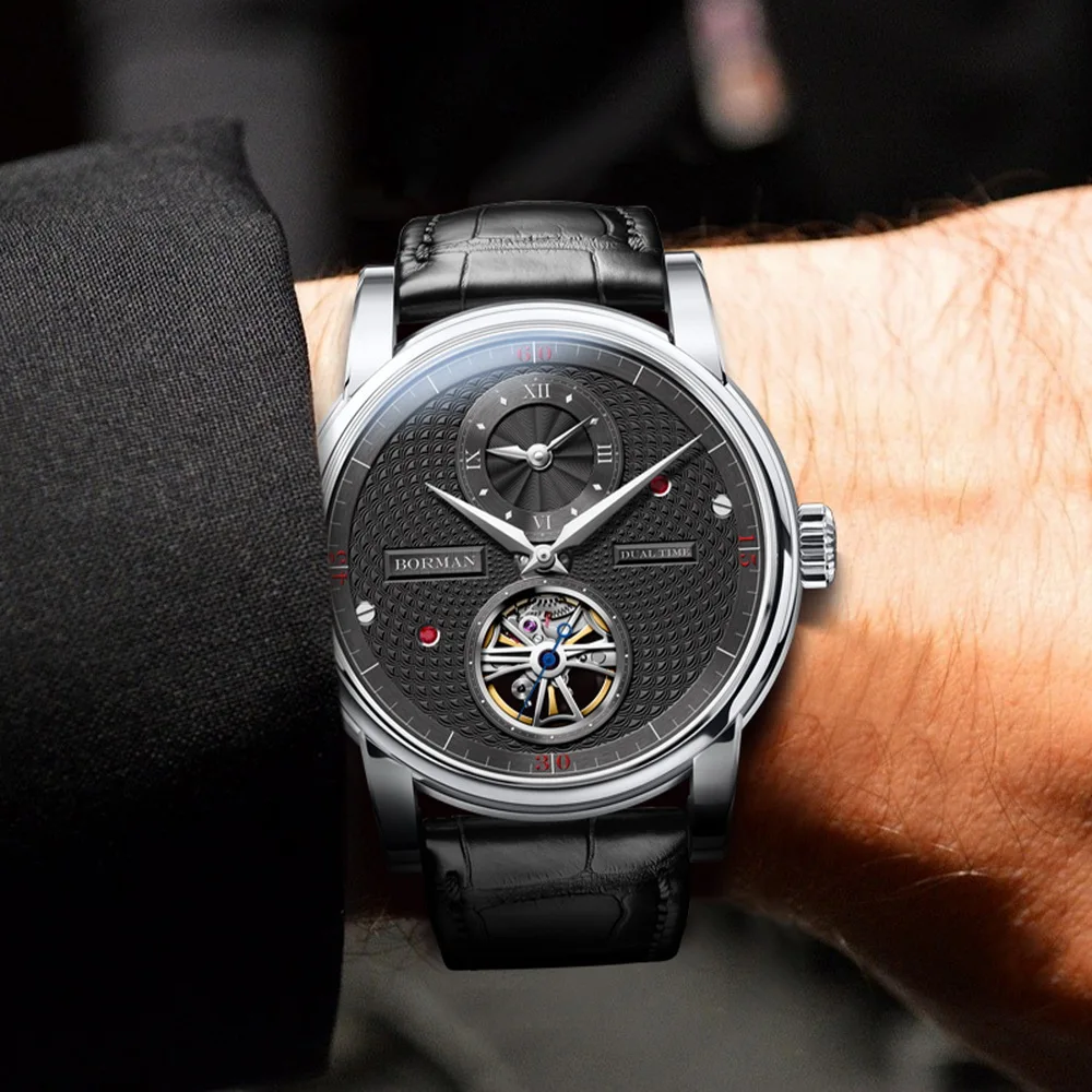 men wrist watch,mens automatic watches BORMAN luxury man mechanical wristwatch waterproof clock skeleton leather strap montre