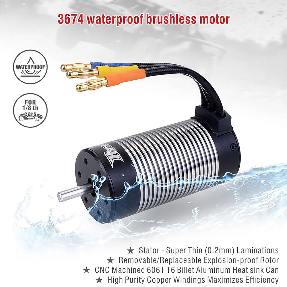 Rocket 3674 Waterproof Brushless Sensorless Motor 2250KV 1900KV 1580KV for 1/8 1/10 Tamiya GTR Traxxas RC Drift Racing Car