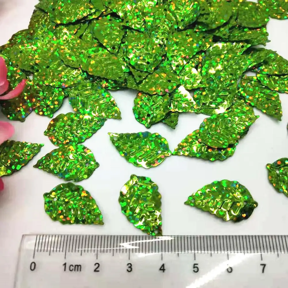 50g/lot Laser Light Green Leaf Sequins 13*24mm PVC Flat Foliage DIY Sewing Leafage Leaves