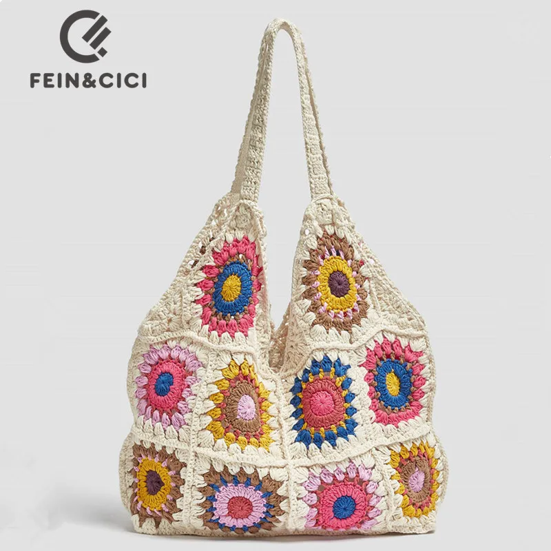 Designer Braided crochet shoulder bag Women New Casual Ethnic Style Woven large big capacity summer beach floral bucket purse