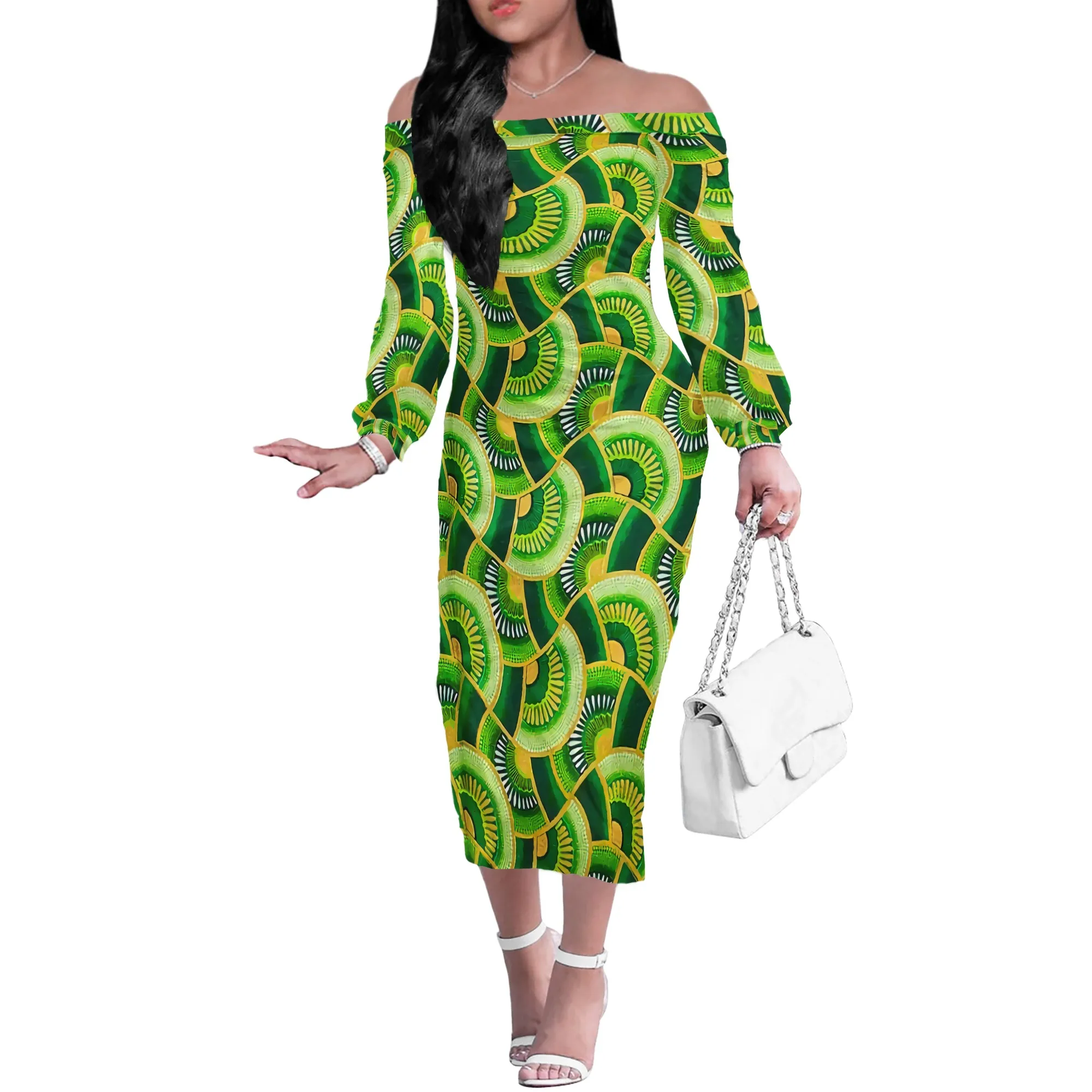 Design Vintage African Styles Printed  Long Sleeve Dresses Knee Length Womens Casual Spandex Dress Clothing