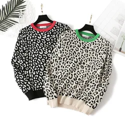 2022 Autumn Women O-Neck Pullovers Leopard Print Women Vintage Sweater Knitting Women Winter Sweater Femme Pull Femme