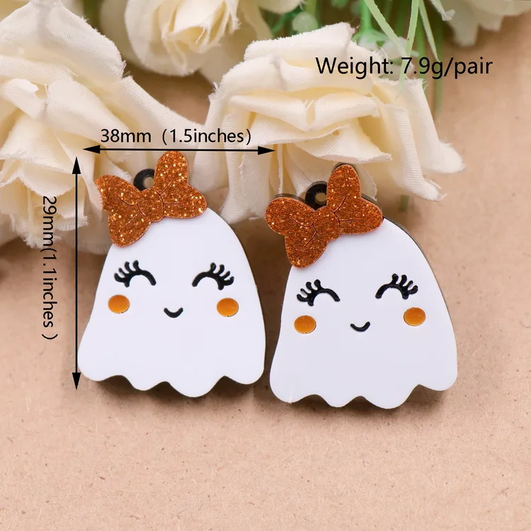 1.5IN Halloween Ghost For Earrings Orange Bow Cute Ghost Acrylic Jewelry Accessories