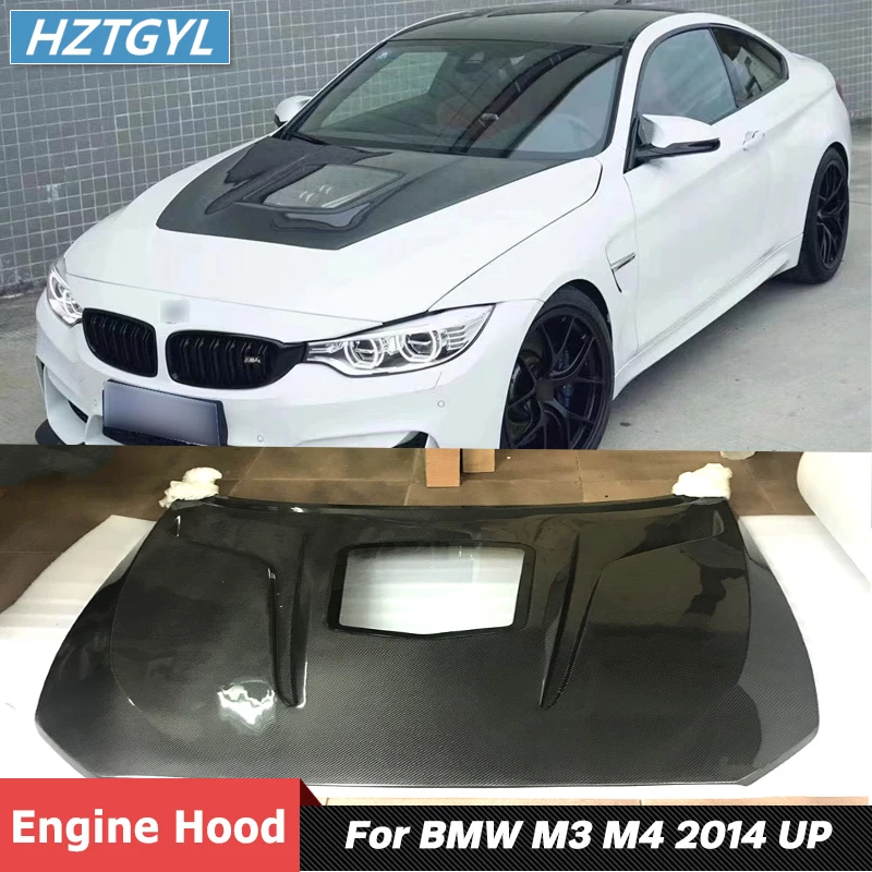 Transparent Style Carbon Fiber Material Front Engine Hoods Bonnet For BMW M3 F80 M4 F82 Tuning 2014 Up