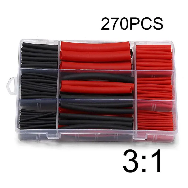 270Pcs 6 Size Shrinkable Tubes 3:1 Shrink Ratio Dual Wall Adhesive Lined Heat