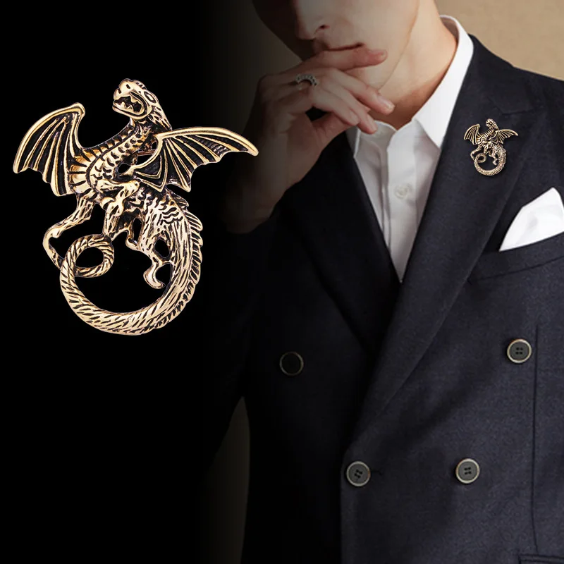 Neue Vintage Flügel Drachen Brosche Pin Metall Tier Kragen Pins Casual Party Broschen Geschenke für Frauen und Männer Schmuck Zubehör – Detail 1