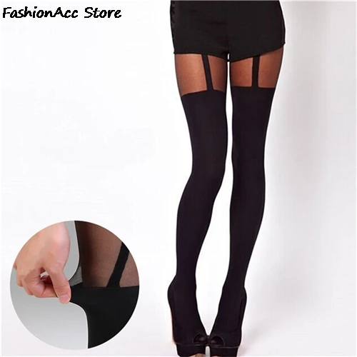 1 Pair Female Sexy Black Fake Garter Belt Suspender Tights Over The Knee Hosiery Stocking One Size