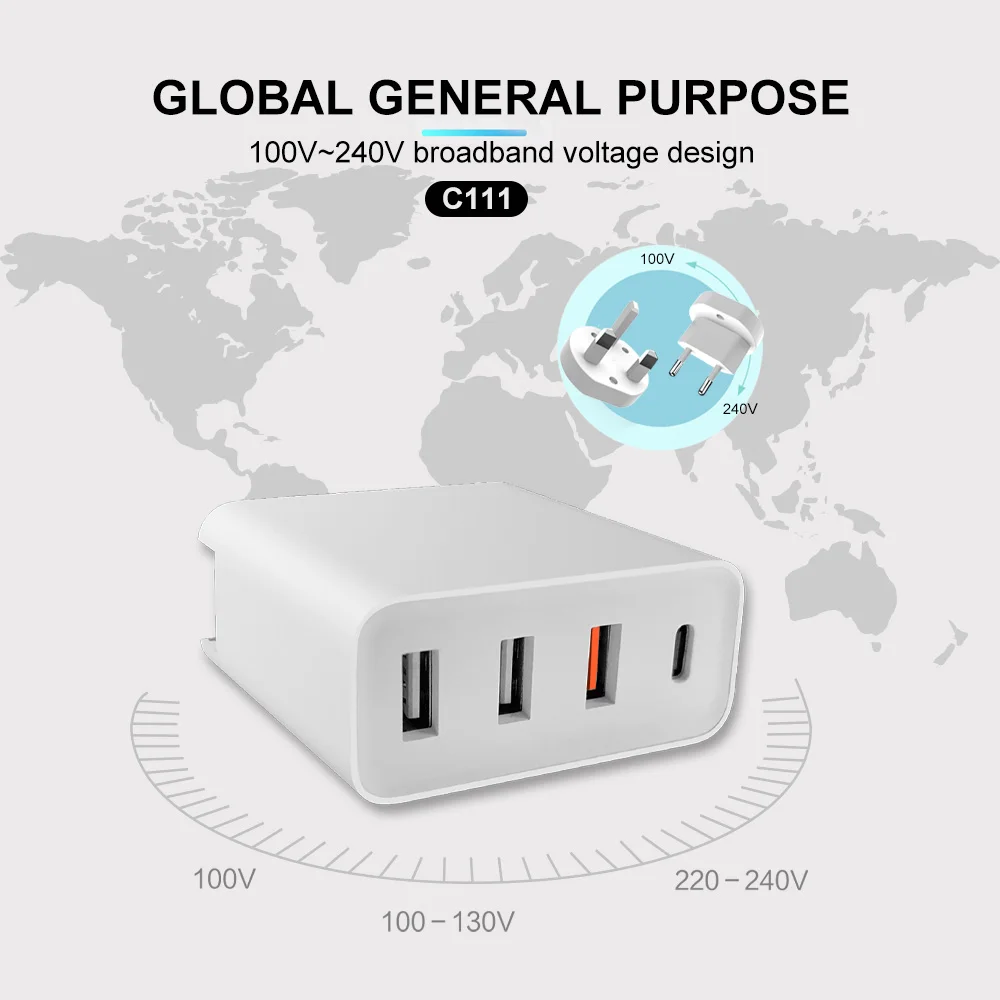 

4 Port USB Charger with PD 48W Fast Quick Charge QC 3.0 Type C Charger for Samsung iPhone11 Pro XsMax EU UK US Plug Wall Charger