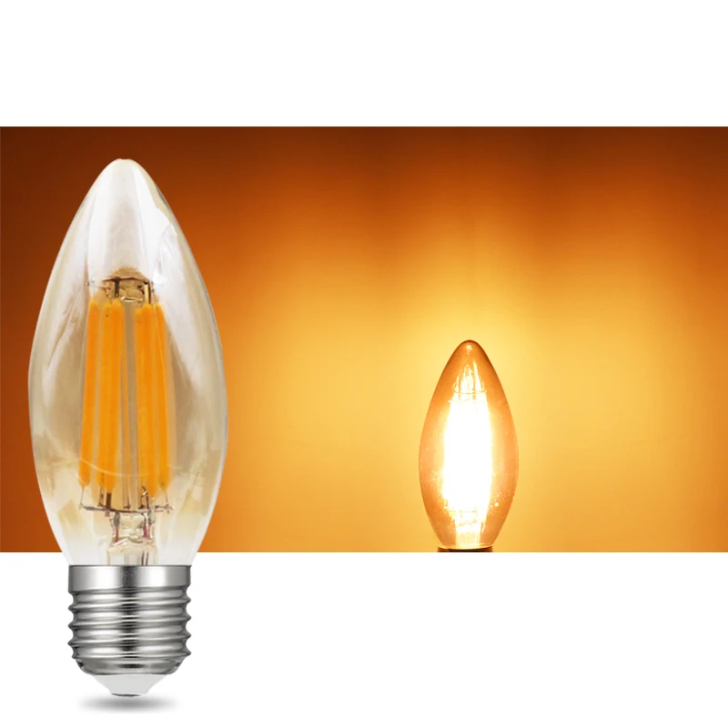 Pack of 10 Dimmable C35 LED 2W 4W 6W 8W Edison E26/E27 AMBER Vintage Candle Lamp 110V 220V Filament Bulbs Decor Incandescent