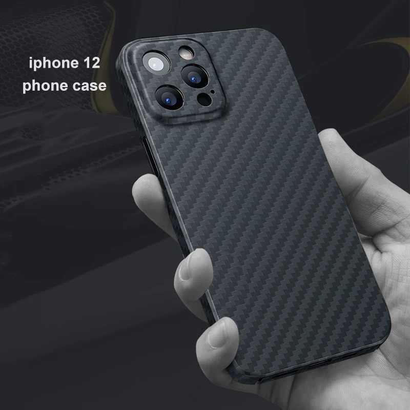 

2021 New Iphone 12Mini 12pro 12Promax Aramid Carbon Fiber Phone Case Business Lens All-Inclusive Fine Hole Version Cover Shell