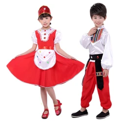 Russian National Costumes Modern Stage Boy Dance Costumes Children Princess Dress Girl Party Chinese Folk Dance Dress Festival