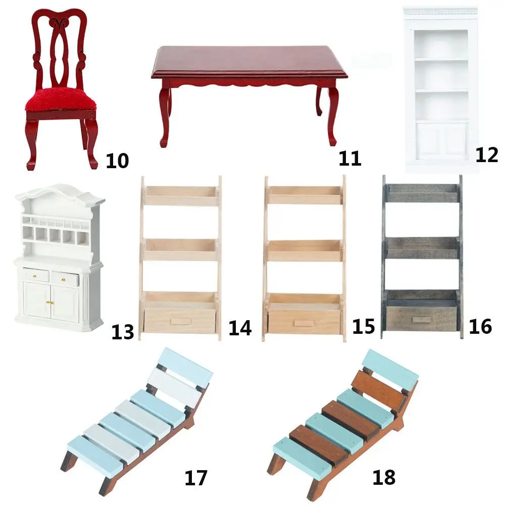 1/12 Mini Dollhouse Miniature Mini Wooden Desk Coffee Table Chairs Simulation Furniture Model Toys for Doll House Accessories
