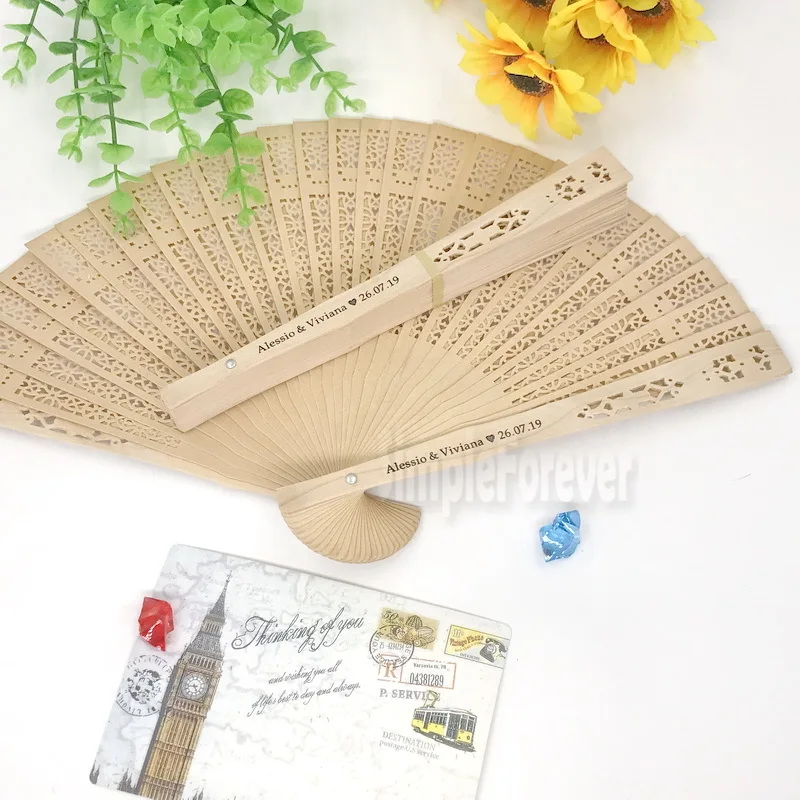 Printing Logo Wood Hand Fan Wedding Favors Chinese Wooden Folding Fans Customized&Personalized Gift 70pcs