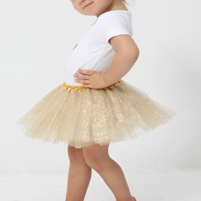 Newborn Infant Baby Girls Ballet Dance Tutu Skirt 3 Layers Tulle Glitter Golden Sequins Fluffy Princess Mesh Pettiskirt Party