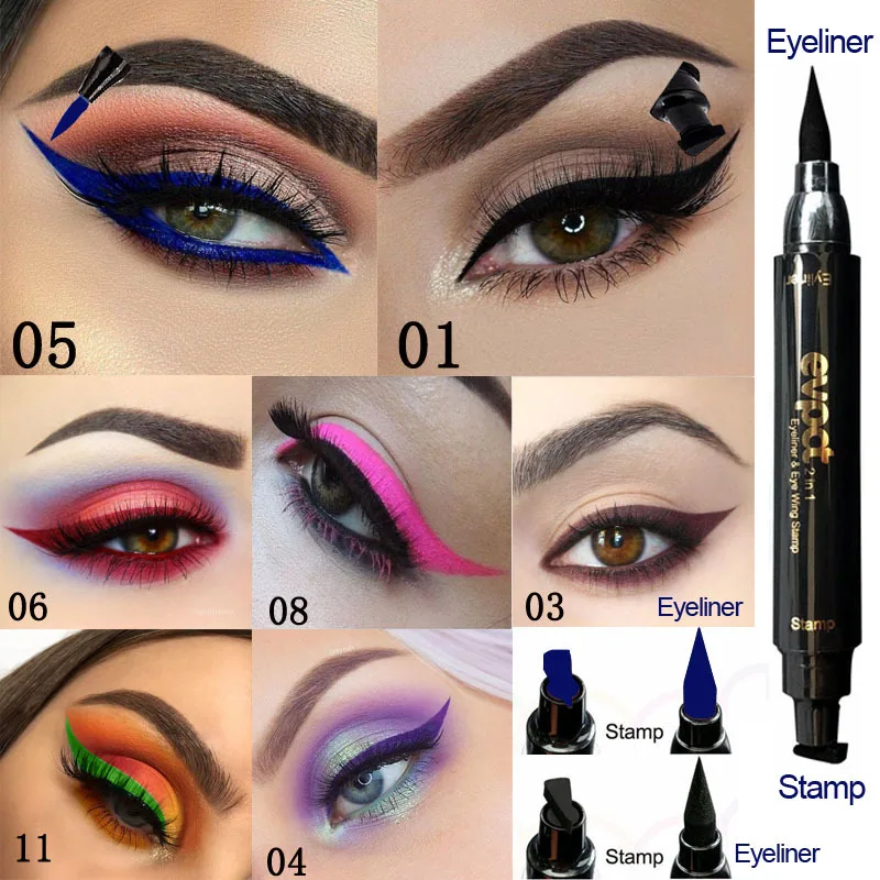 7 Colorful Hot Liquid Eyeliner Stamp Pencils Double-Headed Thin Wing Seal Waterproof Makeup Eye Liner Blue Black Brown TSLM1