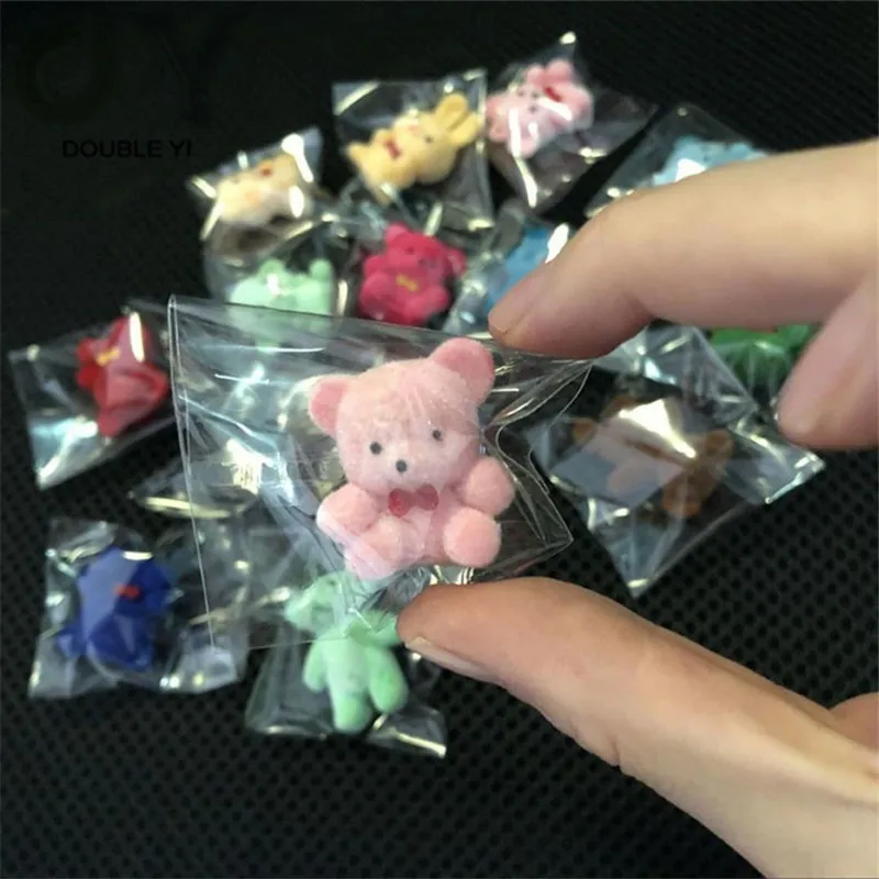 20PCCute Wholesale mini flocking doll small animal flocking bear ornament pendant Flocking Doll Car Ornaments Cartoon Car Access