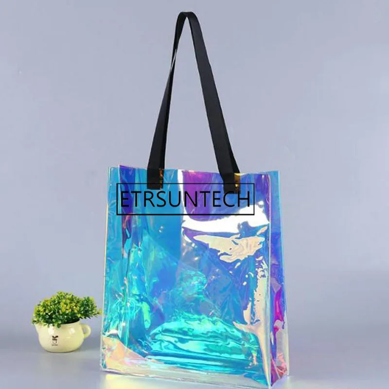 

30pcs Laser Shoulder Bag Fashion Women Girl Color Handbag Shopping Bag Reusable Large Tote Bags