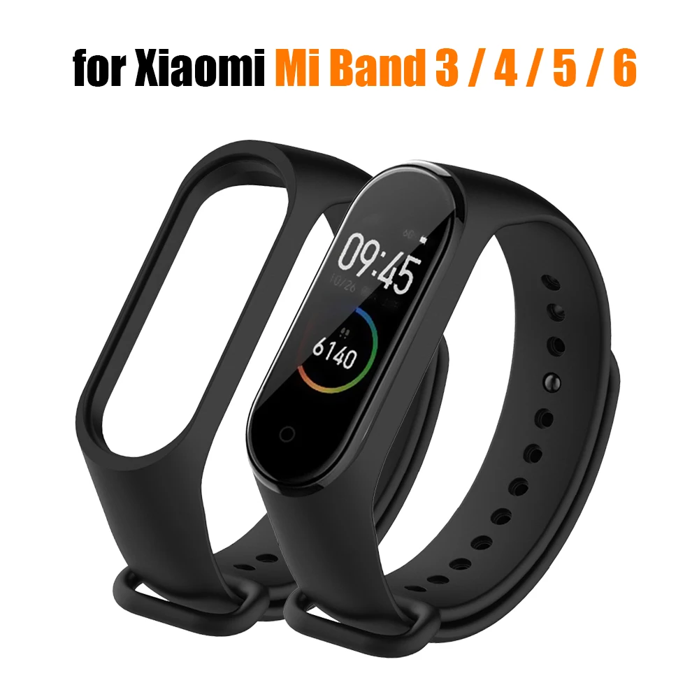 Correa de silicona para Xiaomi Mi Band 3/4, Color negro, sólido, para relojes inteligentes