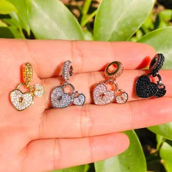 5pcs Double Heart Lock Charms for Women Bracelet Making Bling Cubic Zirconia Pave Pendant Girl Necklace Handcraft Jewelry Supply