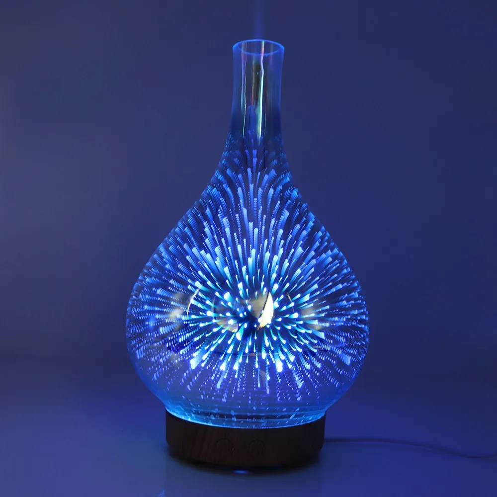 3D Fuochi D'artificio Vaso di Vetro a Forma di Umidificatore con LED Luce di Notte Aroma Olio Essenziale Diffusore Mist Maker Umidificatore Ad Ultrasuoni