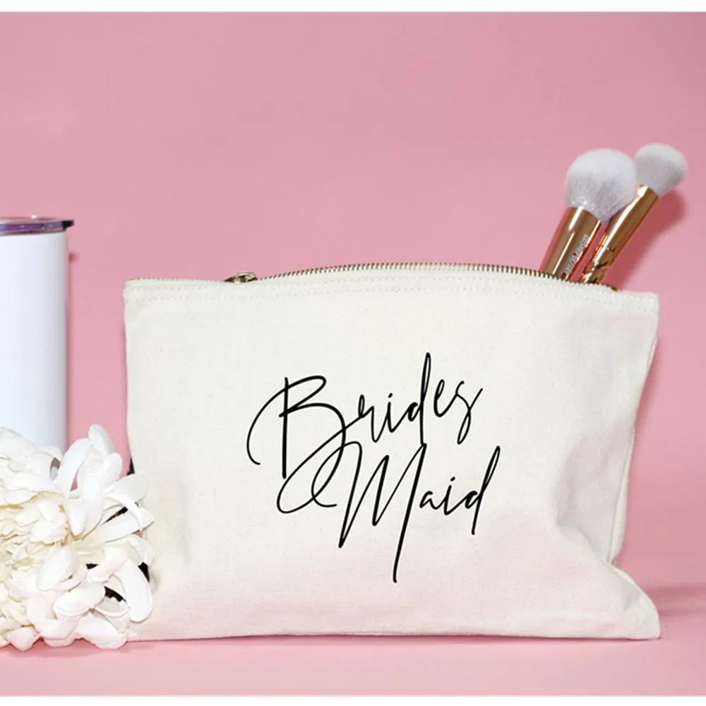 personalized  script bridesmaid makeup bag canvas  cosmetic bag for bride party cutom mother of the bride groom make up bag