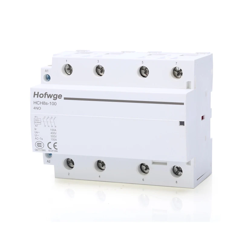 HCH8s-100 Modular Contactor 2P 100A 2NO or 4NO 24V 110V 220V Automatic Household Contactor Din Rail Type