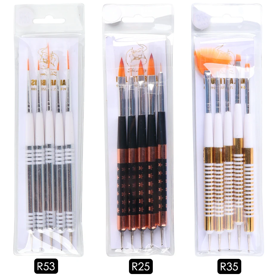 STZ 5PCS/Set Nail Art Brushes Double Head Liner Drawing Carving Dotting Pen French Tips Nail Design Manicure Painting Tools R25