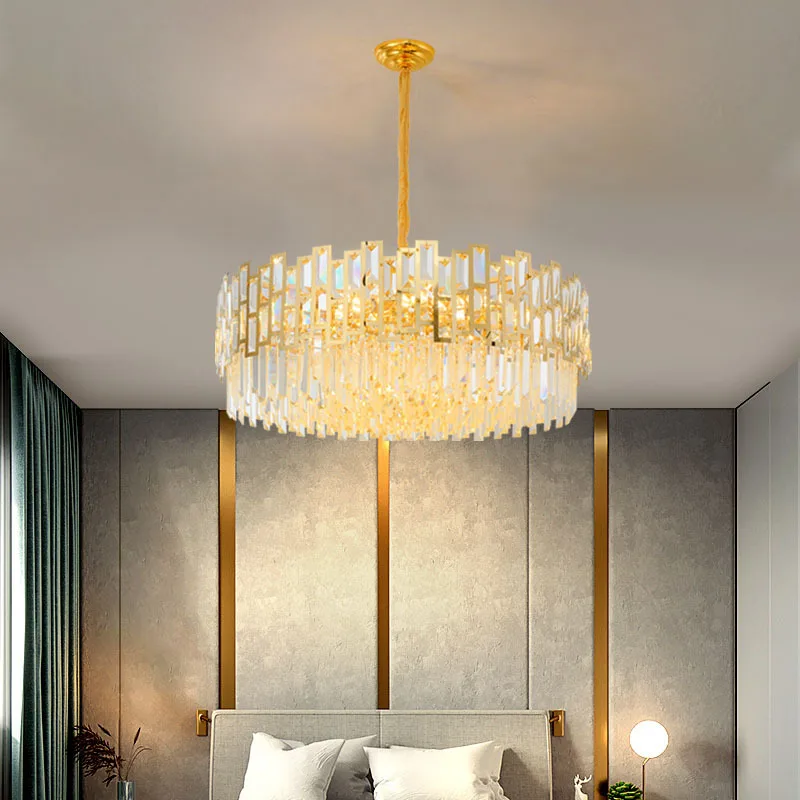 Lightweight after modern living room crystal chandelier long luxury villa bedroom personality gold lamp project custom lighting