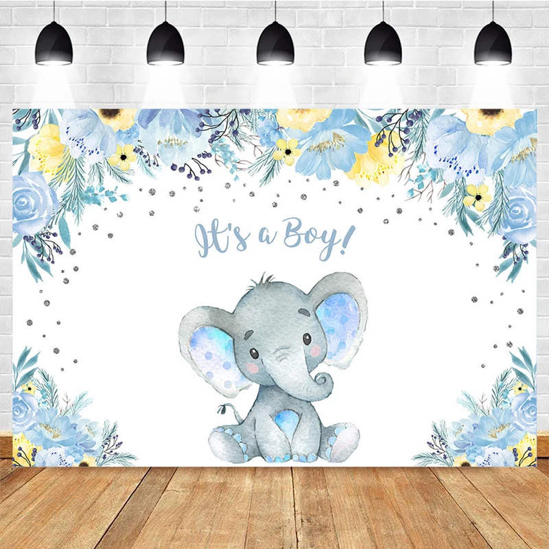 Mocsicka Boy Shower Photography Background Baby Elephant Flower Decoration Props Newborn Baby Portrait Photo Backdrop Studio