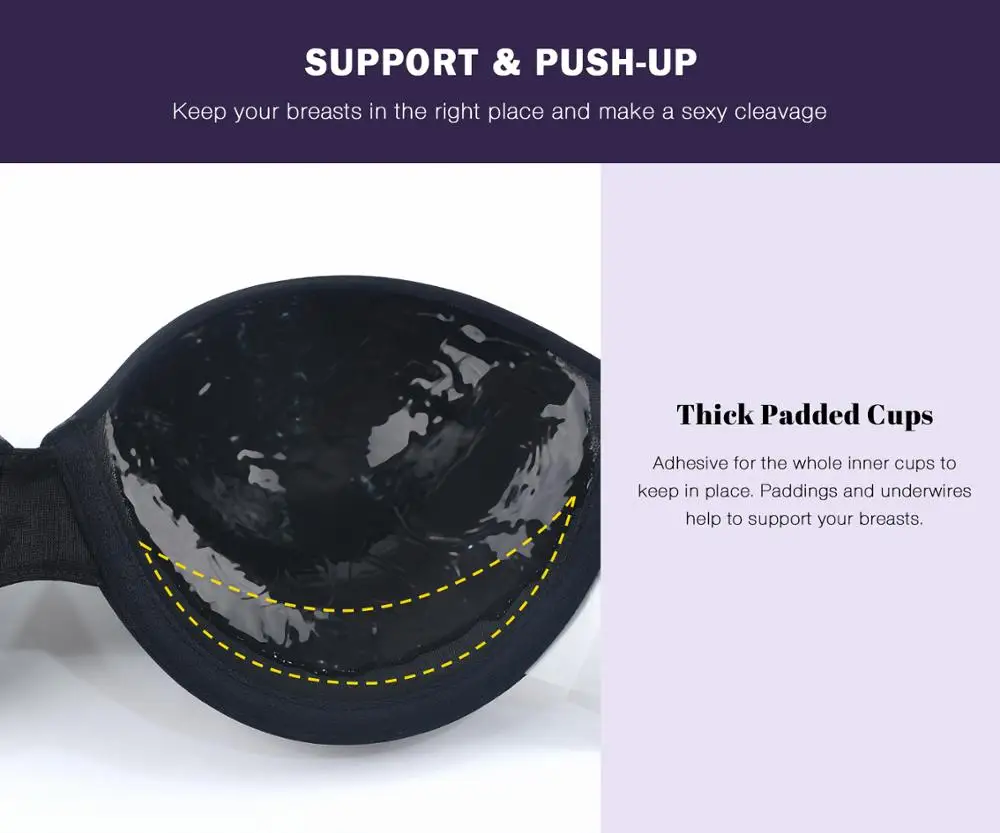 Push Up Strapless Bra Self Adhesive Sticky Backless Reusable Thick Padded Silicone Gel Underwire