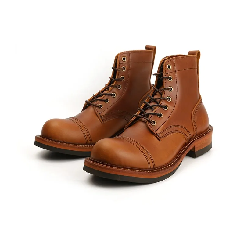 Nowy japoński projektant w stylu vintage ręcznie robione oprzyrządowanie męskie buty w stylu casual skóra bydlęca okrągłe Toe skrzydła botki buty motocyklowe zimowe
