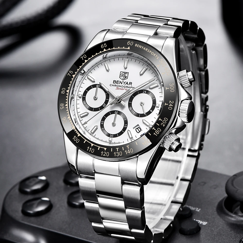 Relojes Hombre 2024 BENYAR New Watches Men Luxury Brand Chronograph Male Sport Watches Waterproof Stainless Steel Quartz Watch