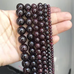 Natural Stone Dark Red Garnet Round Loose Spacer Beads For DIY Jewelry Making Bracelet Earrings Accessories 15'' 4 6 8 10 12mm