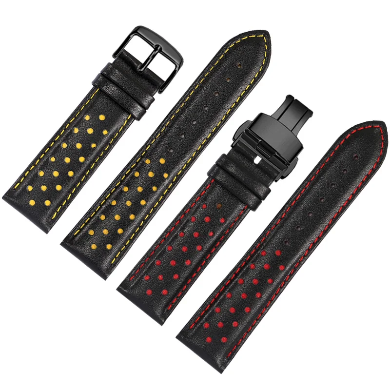 22mm Genuine Leather Watchstrap Black Yellow Red Blue Wristband Stainless Steel Buckle For T-ISSOT T116