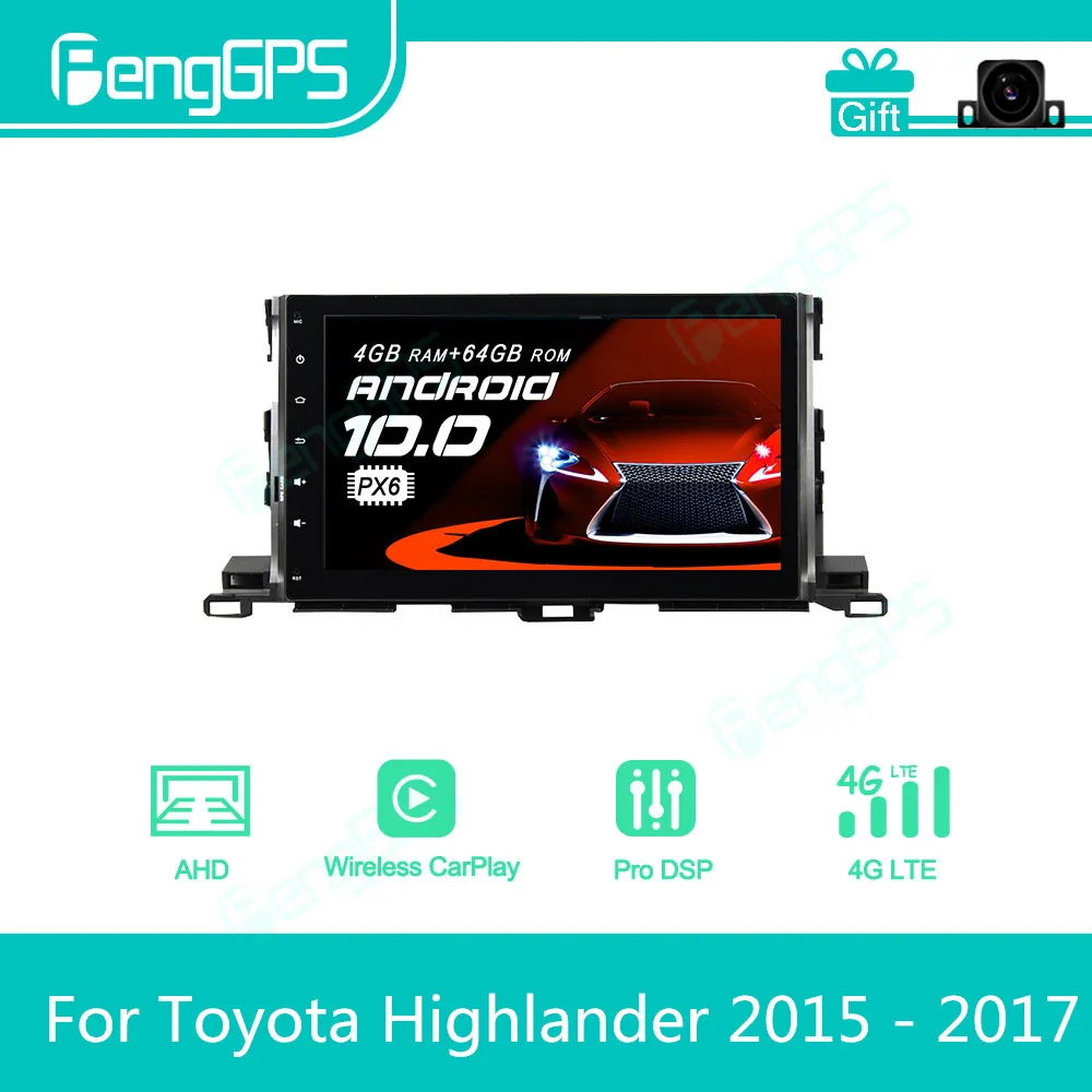 For Toyota Highlander 2014 - 2019 Android Car Radio Stereo Multimedia Player 2 Din Autoradio GPS Navigation PX6 Unit Screen