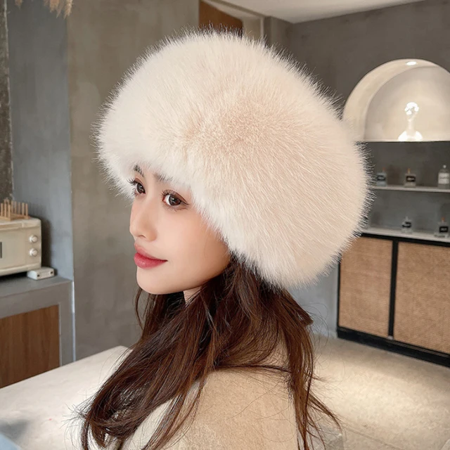 HT3952 Nowa damska czapka zimowa Solidna wielofunkcyjna czapka z daszkiem Lady Gruba ciepła puszysta futrzana czapka ze sztucznego futra lisa Bomber Hats Ushanka