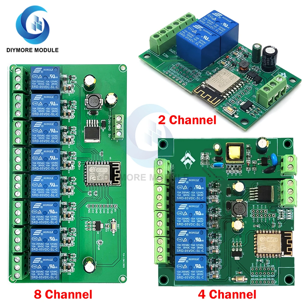 1/2/4/8 Channel ESP8266 Wireless WIFI Relay Module ESP-12F Development Board AC/DC 5V/7-28V/5-80V E-WeLink APP Remote Control