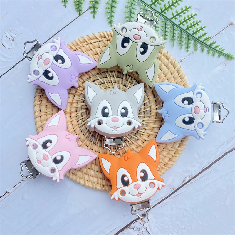 3pcs Animal Fox Silicone Pacifier Clip DIY Beads Nipple Holder Tool Baby Teething Care Pacifier Chain Accessories BPA-Free