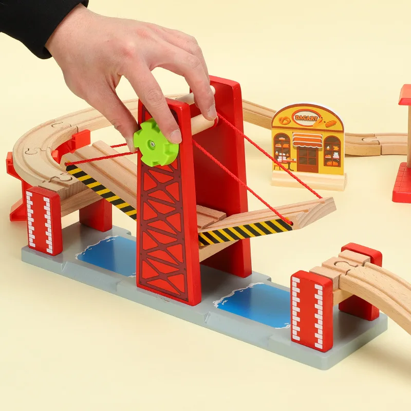 

Wooden Train Track Railway Toys Big Suspension Bridge Wooden Train Track Accessories Fit for All Brands Wood Tracks Toys