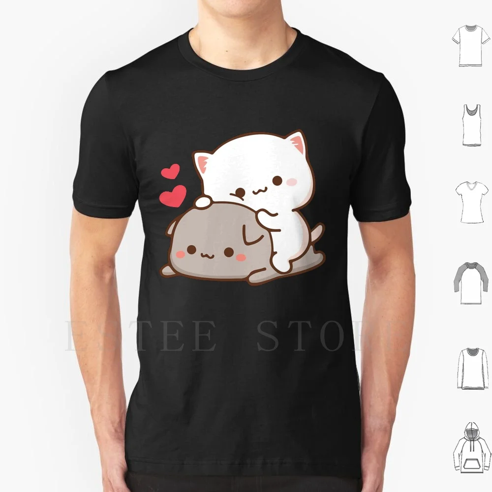 Camiseta con estampado de Peach y Goma Cat, de algodón, Goma Peach Cat Mochi, linda, romántica, Kawaii, Boyfriend Love, Mochi Peach Cat, Mochi Cat