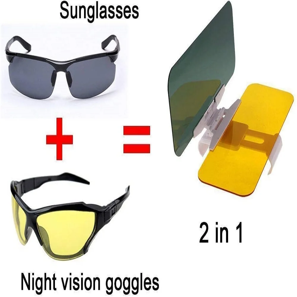 2 In 1 Auto Zonneklep Hd Goggle Auto Dag En Nacht Uv Anti-Dazzle Zon Blok Zonnescherm Draaibare clear Rijden Spiegel