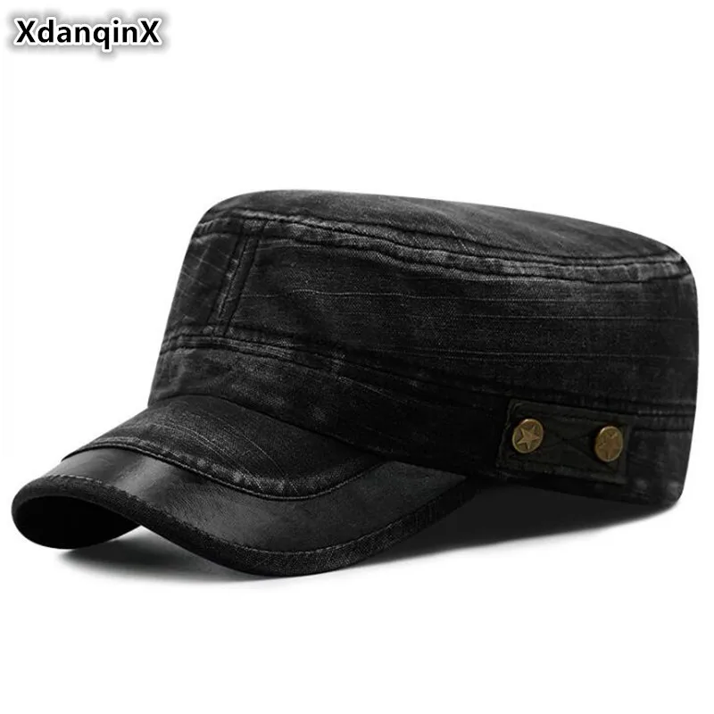 Flat Caps For Men Washed Denim Embroidery Military Hats Tongue Cap Adjustable Size Men\'s Brand Sports Cap Camping Fishing Hat