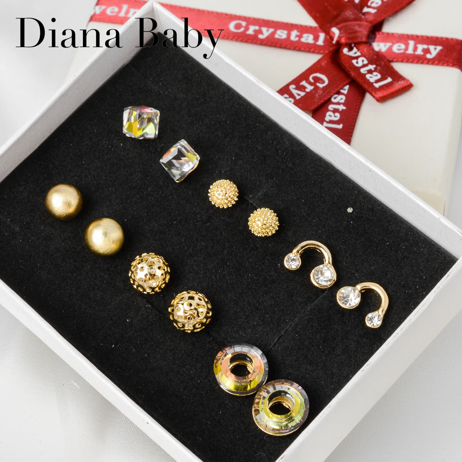 Diana Baby Jewelry Stud Earrings Combo For Six Pairs Gift Box Mixed Style For Women Exquisite Cute Lovely For Daily Wear Gift