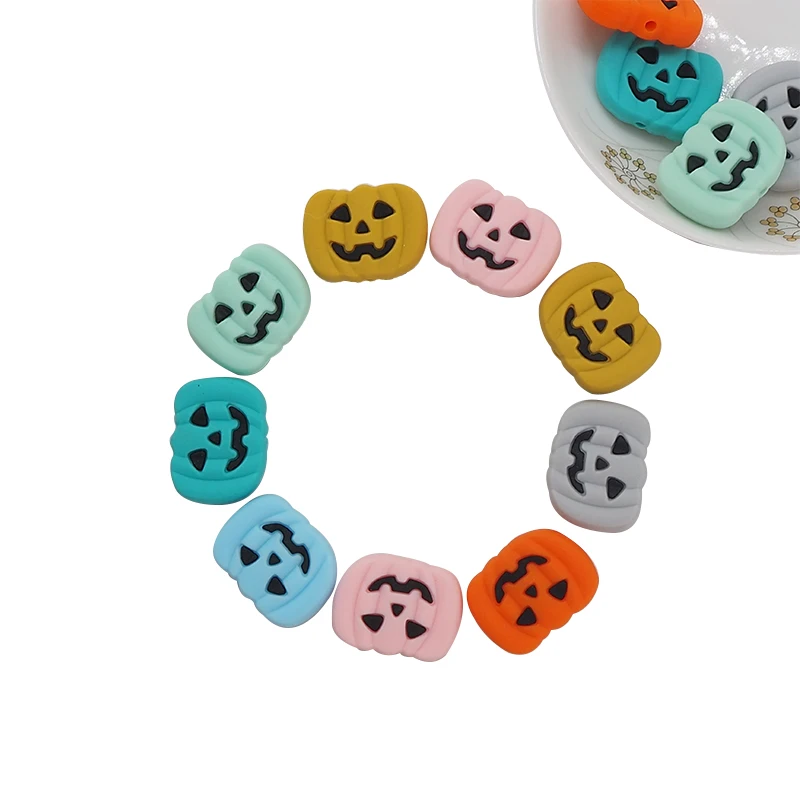 Chenkai 10PCS Pumpkin Silicone Focal Beads For Beadable Pen Halloween Silicone Charms for Pen Keychain Making Silicone Character