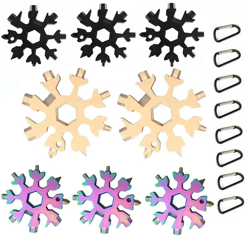 

8pcs/Pack 18 In 1 Snowflake Mult Tool Spanner Hex Wrench Screwdriver Multipurpose Camp Survive Outdoor Snowflake Tools Keychain