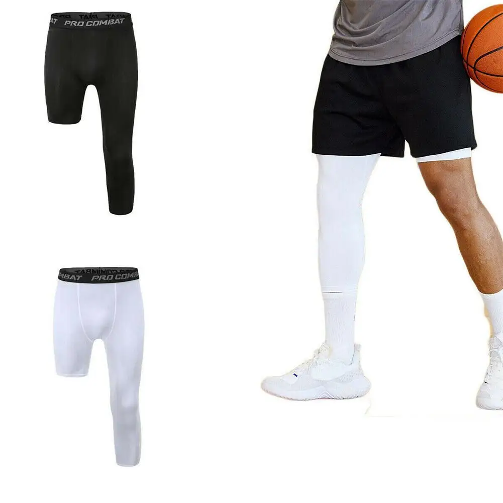 New Men Basketball Tights Pants Compression Cropped One Leg Leggings Sport Running Trousers Bottom Fitness Training Jogging